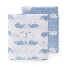 Load image into Gallery viewer, Fresk Swaddle Set of 2 (120x120cm) - Whale Blue
