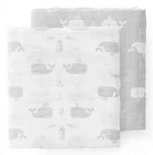 Load image into Gallery viewer, Fresk Swaddle Set of 2 (120x120cm) - Whale Grey