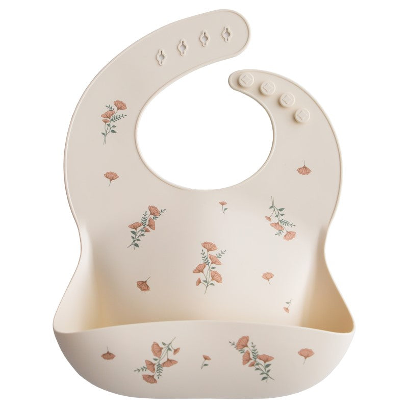 Mushie Silicone Bib, Pink Flower