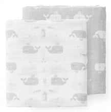 Load image into Gallery viewer, Fresk Swaddle Set of 2 (120x120cm) - Whale Grey
