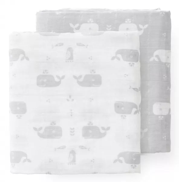 Fresk Swaddle Set of 2 120x120cm Whale Grey